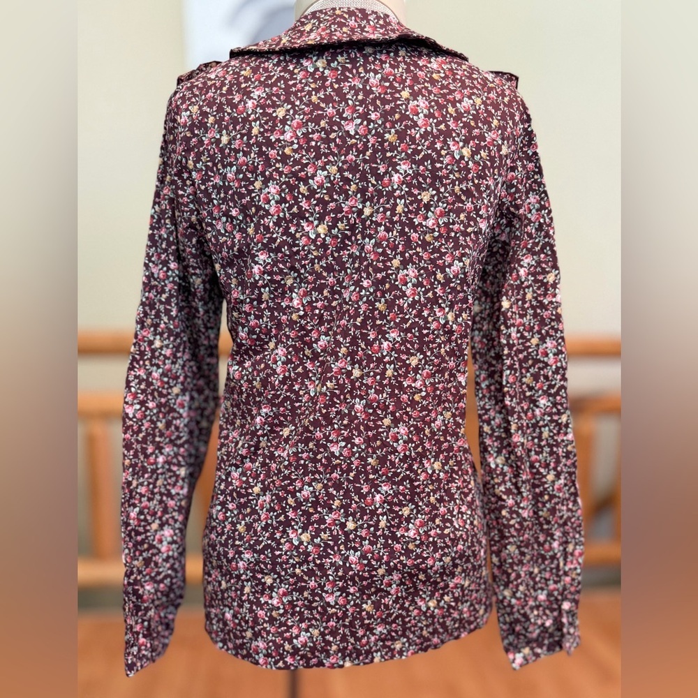KidiChic Floral Ruffle Blouse – Burgundy Vintage-Inspired - Picture 4 of 9